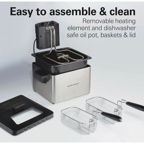 Electric Deep Fryer w/ 2 Baskets – 4.5L, 1800W, Stainless Steel, Adjustable Temp - Picture 1 of 7